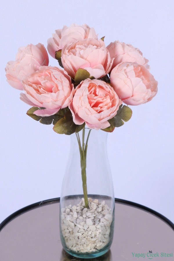 Dolgun Görünümlü Yapay Şakayık Çiçek Demeti Pudra 7 Dal - 1