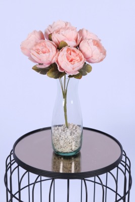 Dolgun Görünümlü Yapay Şakayık Çiçek Demeti Pudra 7 Dal - 2