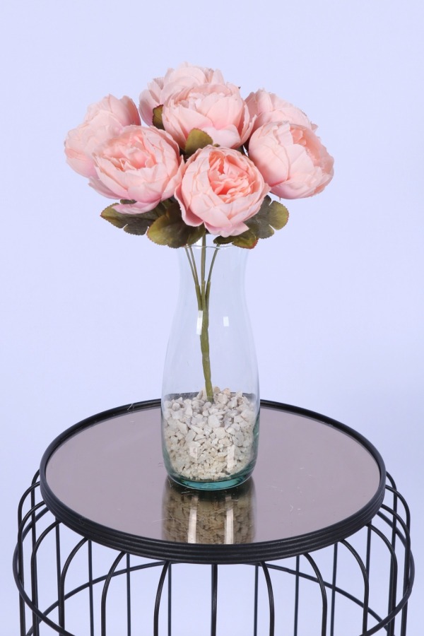 Dolgun Görünümlü Yapay Şakayık Çiçek Demeti Pudra 7 Dal - 2