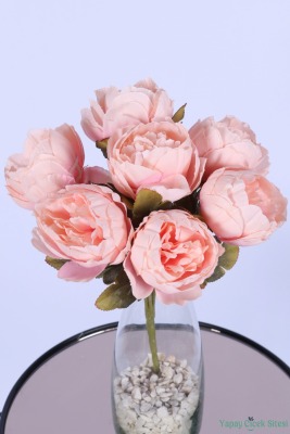 Dolgun Görünümlü Yapay Şakayık Çiçek Demeti Pudra 7 Dal - 3