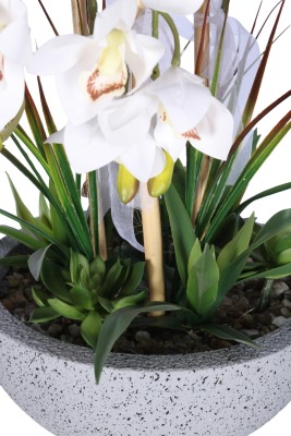 Fiber Saksıda Yapay Orkide Tanzimi Beyaz 55 cm - 3