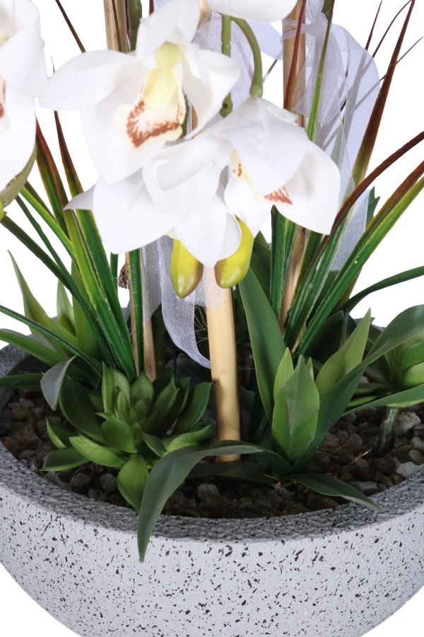 Fiber Saksıda Yapay Orkide Tanzimi Beyaz 55 cm - 3