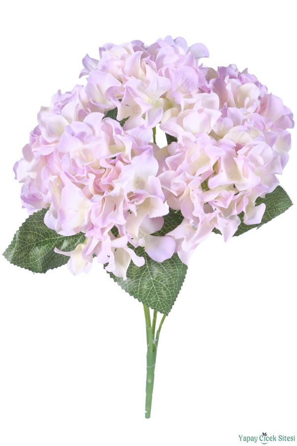 Geniş Yapraklı Yapay Ortanca Demeti 5 Dal 40 cm Lila - 3