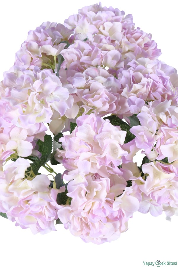 Geniş Yapraklı Yapay Ortanca Demeti 5 Dal 40 cm Lila - 5