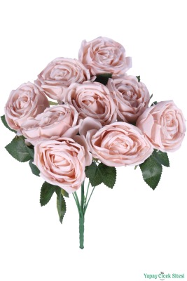 Gerçek Görünümlü Katmerli Yapay Gül Demeti 9 Dal Pudra - 2