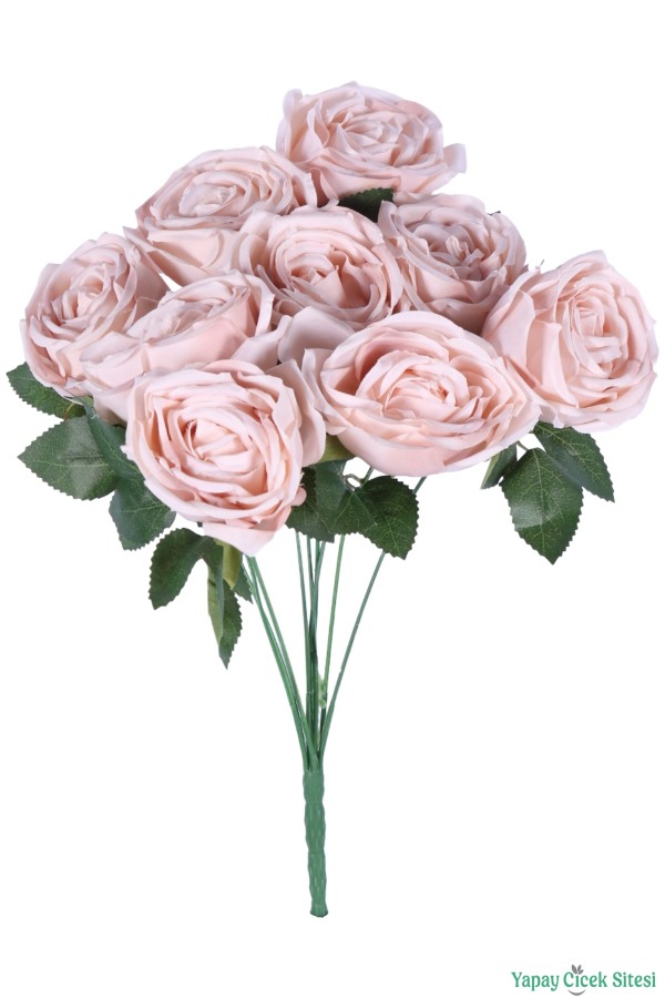 Gerçek Görünümlü Katmerli Yapay Gül Demeti 9 Dal Pudra - 3