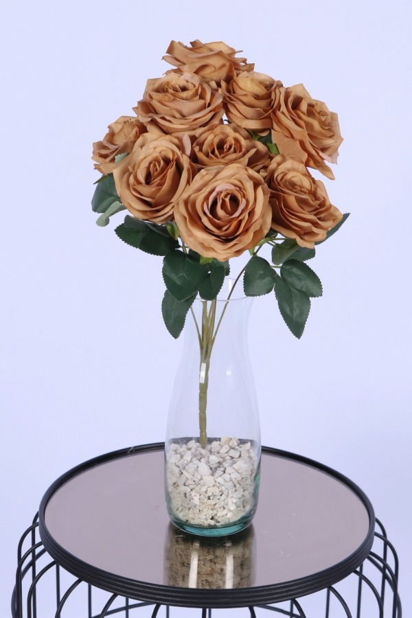 Gerçek Görünümlü Katmerli Yapay Gül Demeti Bakır 9 Dal - 2