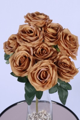 Gerçek Görünümlü Katmerli Yapay Gül Demeti Bakır 9 Dal - 3