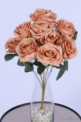 Gerçek Görünümlü Katmerli Yapay Gül Demeti Somon 9 Dal - Yapay Çiçek Sitesi