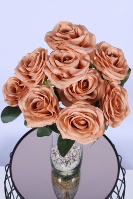 Gerçek Görünümlü Katmerli Yapay Gül Demeti Somon 9 Dal - 3