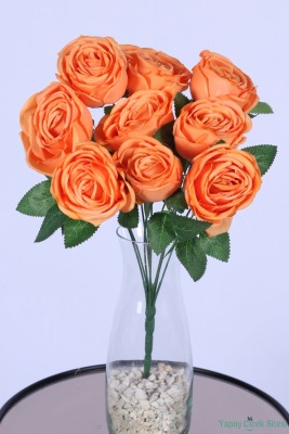 Gerçek Görünümlü Katmerli Yapay Gül Demeti Turuncu 9 Dal - Yapay Çiçek Sitesi
