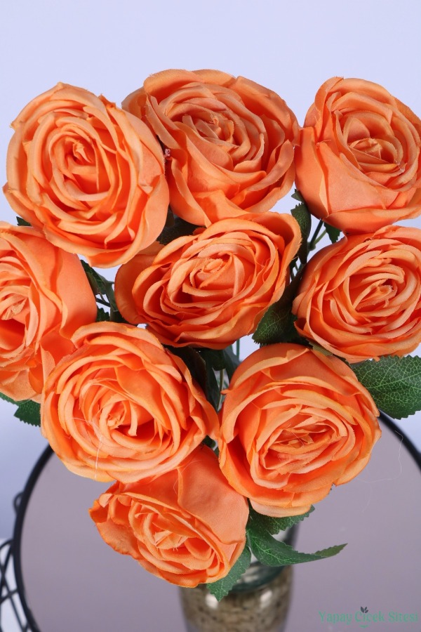 Gerçek Görünümlü Katmerli Yapay Gül Demeti Turuncu 9 Dal - 3