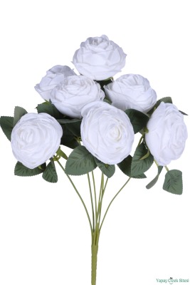 Gerçek Görünümlü Yapay Gül Demeti 7li 45 cm Beyaz - 2