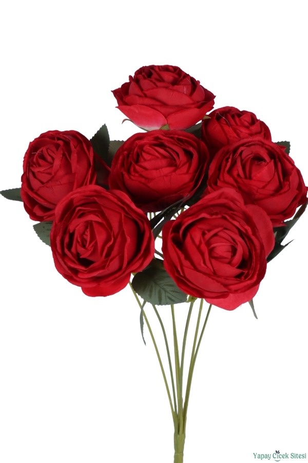 Gerçek Görünümlü Yapay Gül Demeti 7li 45 cm Kırmızı - 3