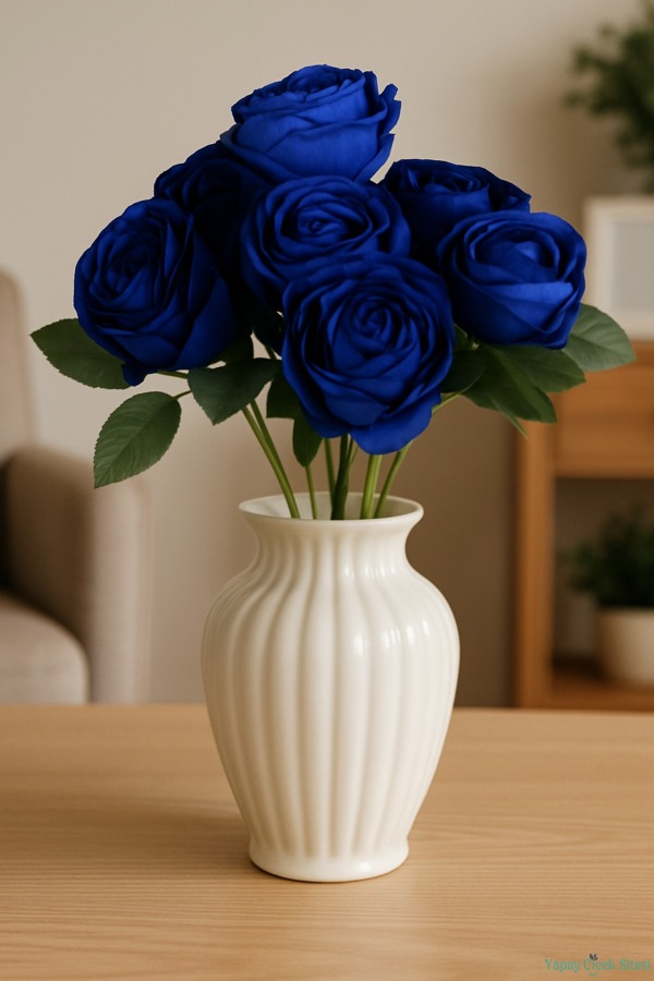 Gerçek Görünümlü Yapay Gül Demeti 7li 45 cm Lacivert - 1