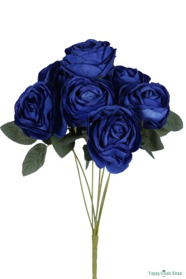 Gerçek Görünümlü Yapay Gül Demeti 7li 45 cm Lacivert - 3