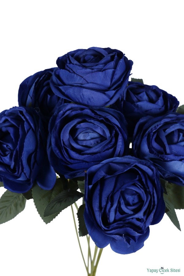 Gerçek Görünümlü Yapay Gül Demeti 7li 45 cm Lacivert - 4