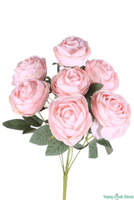 Gerçek Görünümlü Yapay Gül Demeti 7li 45 cm Pudra - 3