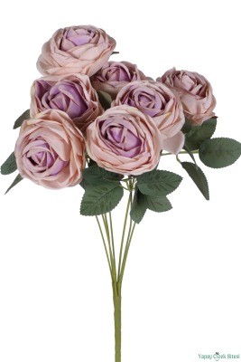 Gerçek Görünümlü Yapay Gül Demeti 7li 45 cm Pudra-Pembe - 2