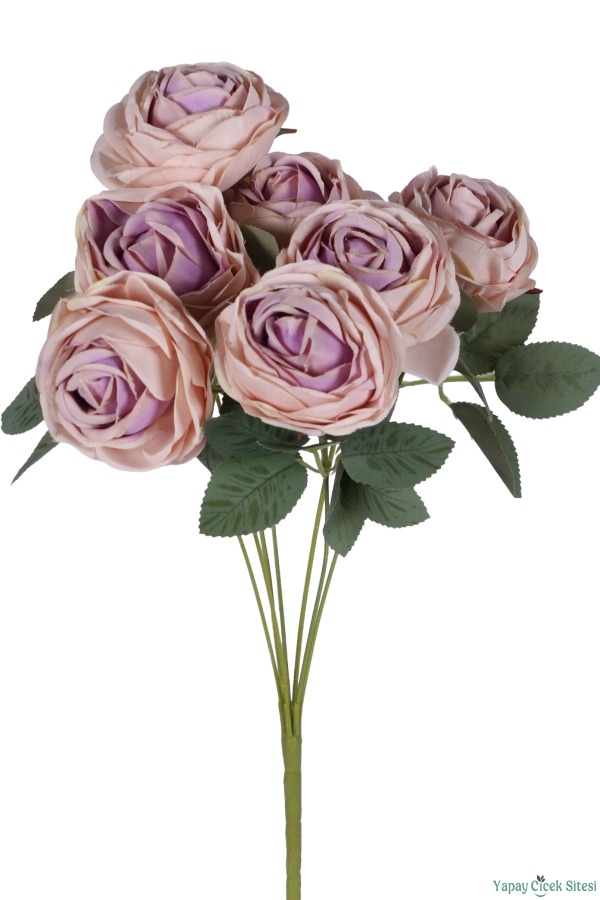 Gerçek Görünümlü Yapay Gül Demeti 7li 45 cm Pudra-Pembe - 2