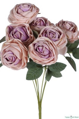 Gerçek Görünümlü Yapay Gül Demeti 7li 45 cm Pudra-Pembe - 3