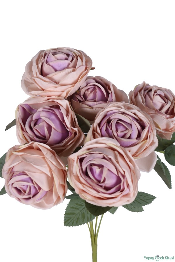 Gerçek Görünümlü Yapay Gül Demeti 7li 45 cm Pudra-Pembe - 4