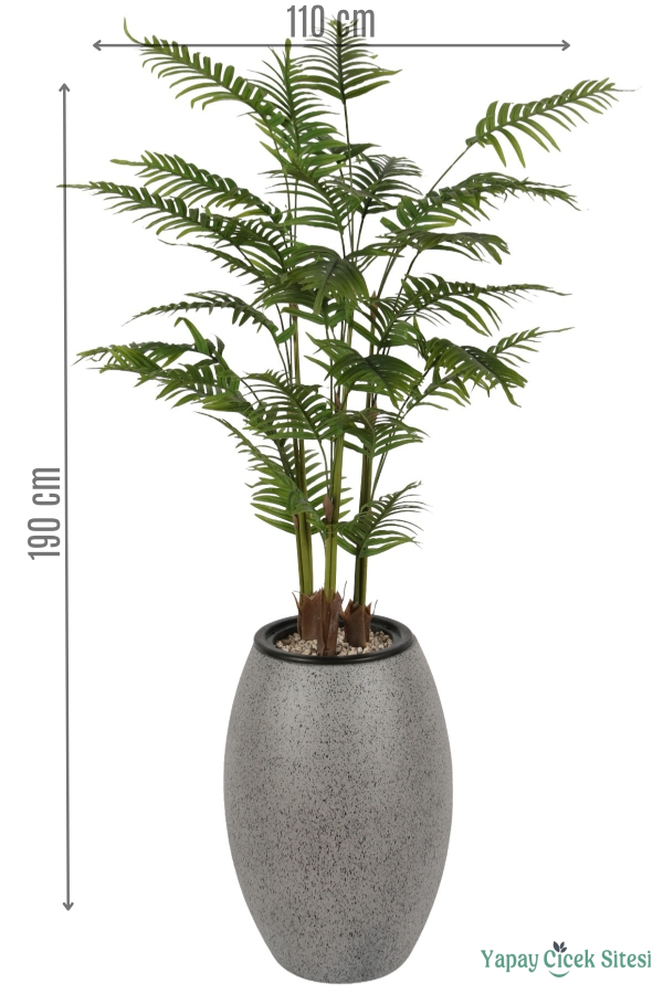 Gri Fiber Saksıda 3 Gövdeli Yapay Areka Palmiye Ağacı 190 cm - 1