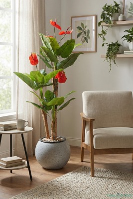 Gri Fiber Saksıda Yapay Antoryum Ağacı 170 cm (Anthurium) - 4