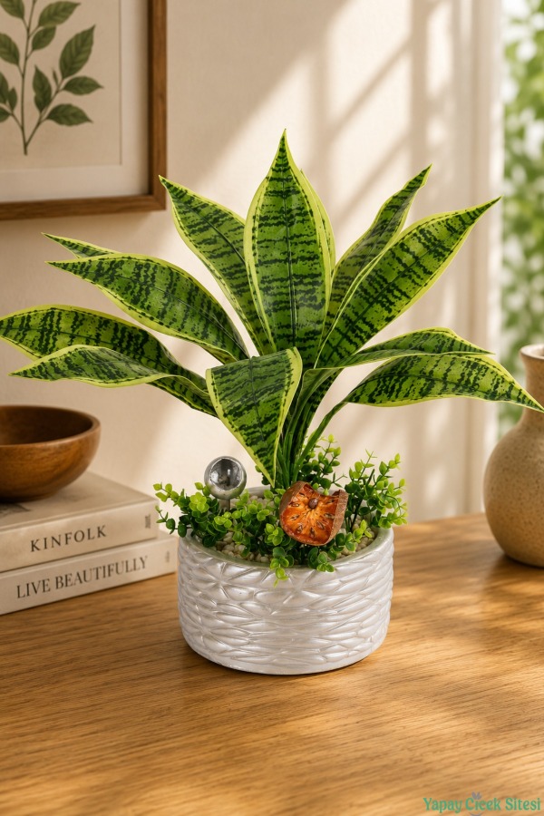 Gümüş Beton Saksıda Yapay Bitki Tanzimi 48 cm Model 12 - 1