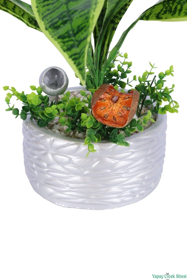 Gümüş Beton Saksıda Yapay Bitki Tanzimi 48 cm Model 12 - 3