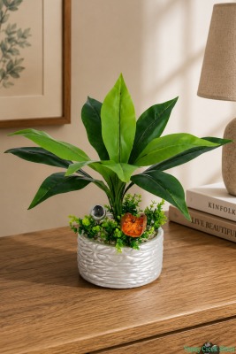Gümüş Beton Saksıda Yapay Bitki Tanzimi 48 cm Model 4 - Yapay Çiçek Sitesi