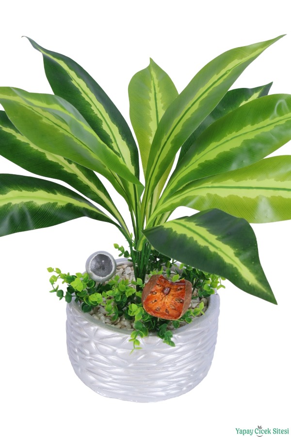 Gümüş Beton Saksıda Yapay Bitki Tanzimi 48 cm Model 1 - 2
