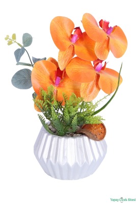 Gümüş Beton Saksıda Yapay Orkide Tanzimi 29cm Model 2 - 2