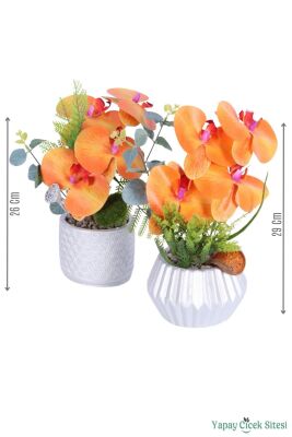 Gümüş Beton Saksıda Yapay Orkide Tanzimi 29cm Model 3 - 2