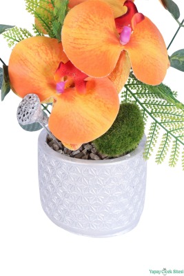 Gümüş Beton Saksıda Yapay Orkide Tanzimi 29cm Model 3 - 6