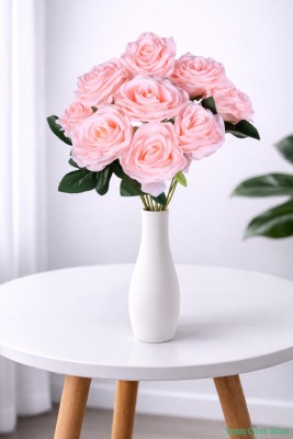 İri Kafalı Yapay Gül Demeti 9 Dal Pudra - Yapay Çiçek Sitesi