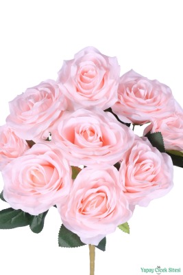 İri Kafalı Yapay Gül Demeti 9 Dal Pudra - 2