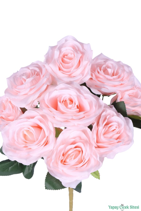 İri Kafalı Yapay Gül Demeti 9 Dal Pudra - 2