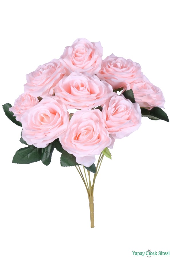 İri Kafalı Yapay Gül Demeti 9 Dal Pudra - 3
