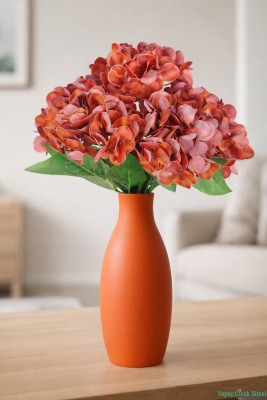 Islak Dokulu Yapay Ortanca Demeti 5 Dal Kiremit Kırmızısı - Yapay Çiçek Sitesi