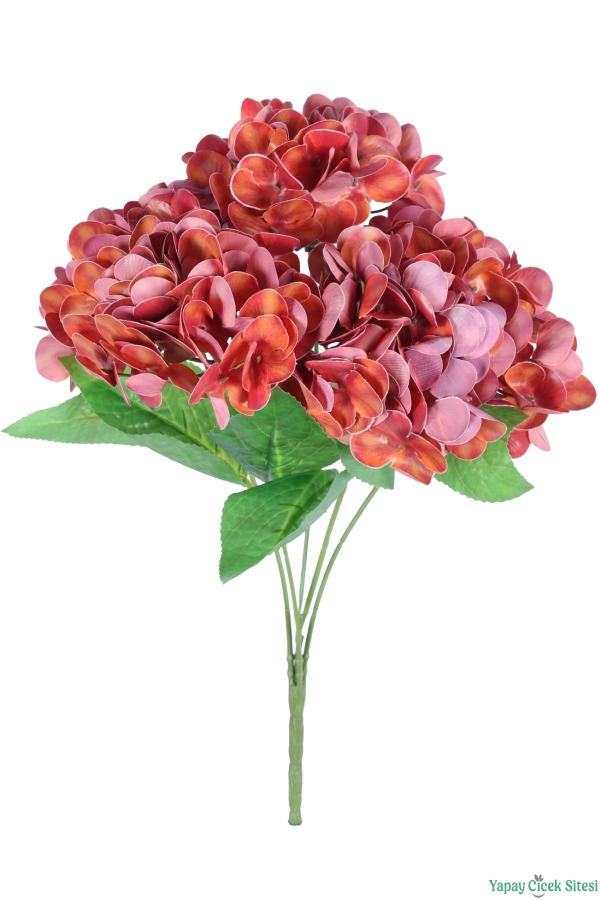 Islak Dokulu Yapay Ortanca Demeti 5 Dal Kiremit Kırmızısı - 2