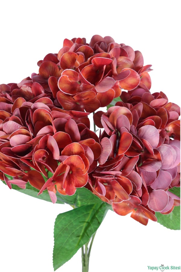 Islak Dokulu Yapay Ortanca Demeti 5 Dal Kiremit Kırmızısı - 3