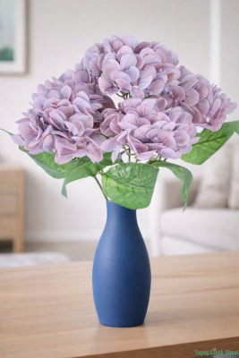 Islak Dokulu Yapay Ortanca Demeti 5 Dal Lila - Yapay Çiçek Sitesi