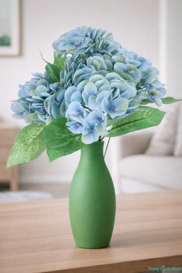 Islak Dokulu Yapay Ortanca Demeti 5 Dal Mavi - 1