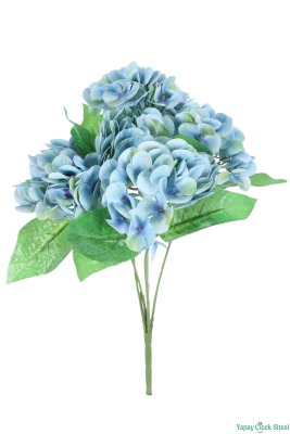 Islak Dokulu Yapay Ortanca Demeti 5 Dal Mavi - 2