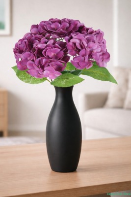 Islak Dokulu Yapay Ortanca Demeti 5 Dal Mor - Yapay Çiçek Sitesi