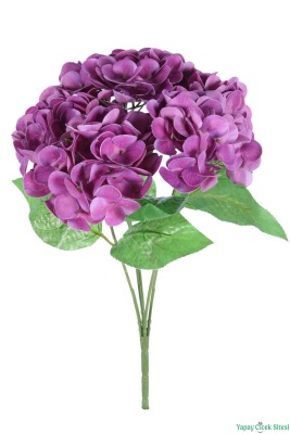 Islak Dokulu Yapay Ortanca Demeti 5 Dal Mor - 2