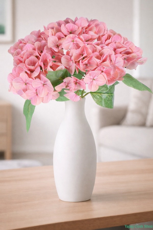 Islak Dokulu Yapay Ortanca Demeti 5 Dal Pembe - 1