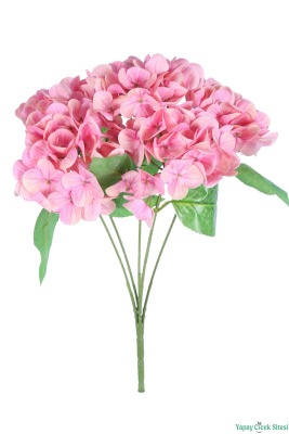 Islak Dokulu Yapay Ortanca Demeti 5 Dal Pembe - 2