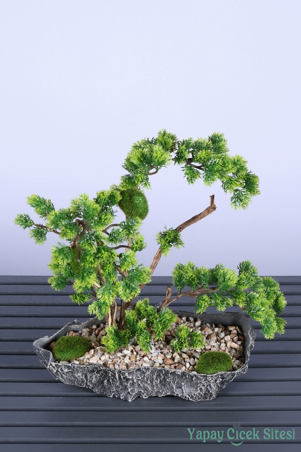 Kaya Saksıda Mini Yapay Bonsai Ağacı 40 Cm - 1